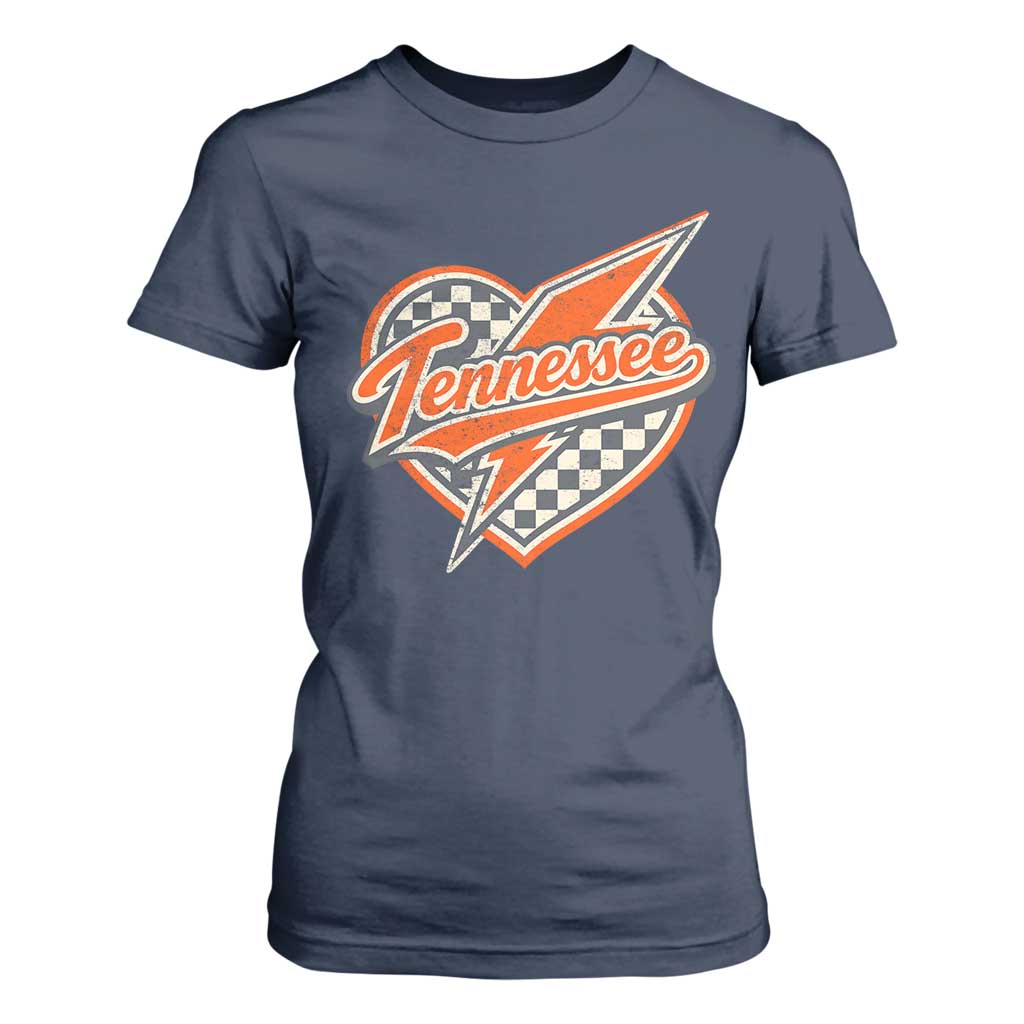 Vintage Tennessee T Shirt For Women Checkered Heart Love TN Orange US State TS10 Navy Print Your Wear