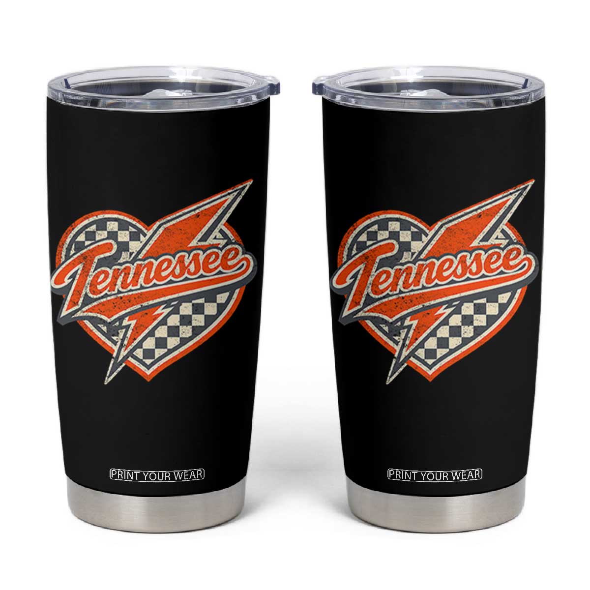 Vintage Tennessee Tumbler Cup Checkered Heart Love TN Orange US State TS10 Black Print Your Wear