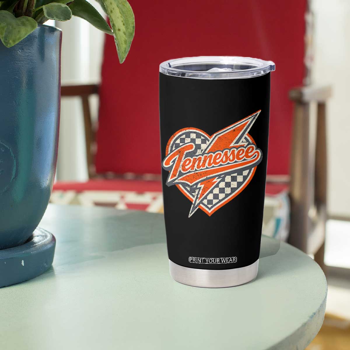 Vintage Tennessee Tumbler Cup Checkered Heart Love TN Orange US State TS10 Print Your Wear