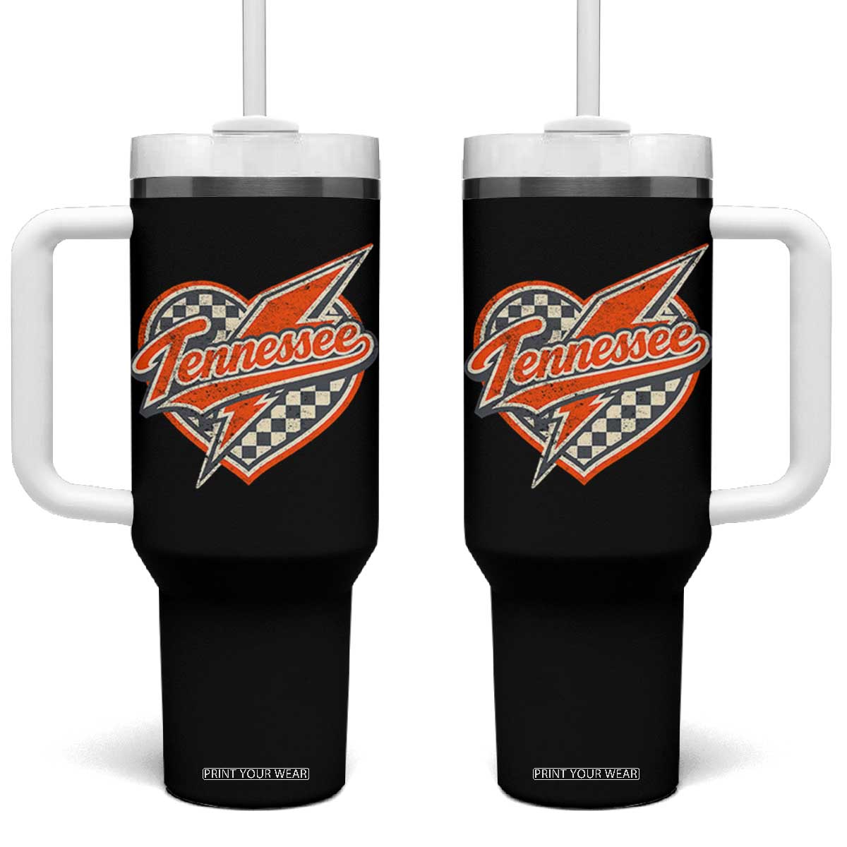 Vintage Tennessee Tumbler With Handle Checkered Heart Love TN Orange US State TS10 One Size: 40 oz Black Print Your Wear