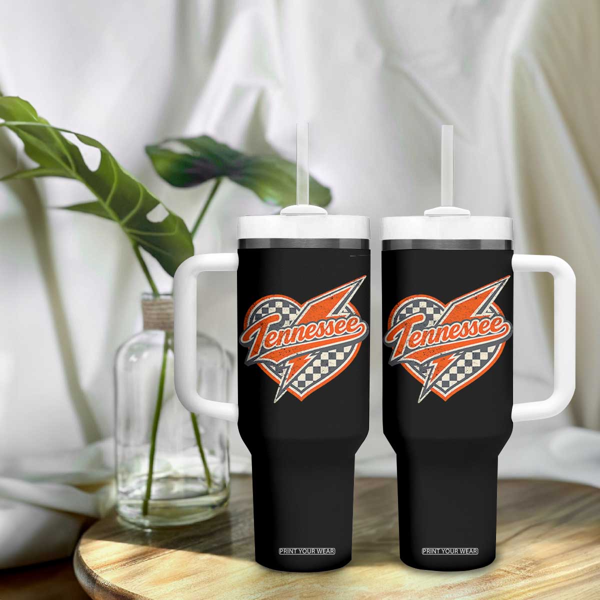 Vintage Tennessee Tumbler With Handle Checkered Heart Love TN Orange US State TS10 Print Your Wear