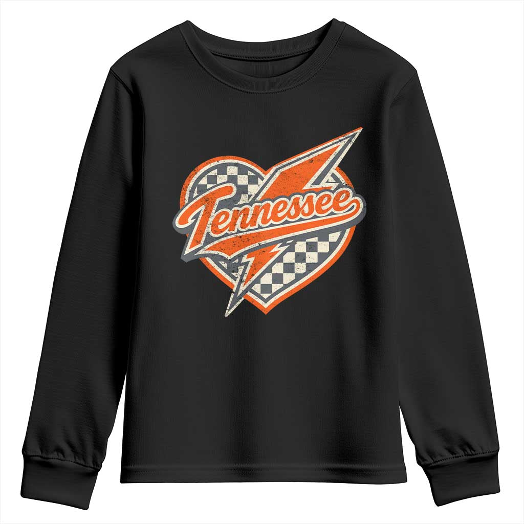 Vintage Tennessee Youth Sweatshirt Checkered Heart Love TN Orange US State TS10 Black Print Your Wear