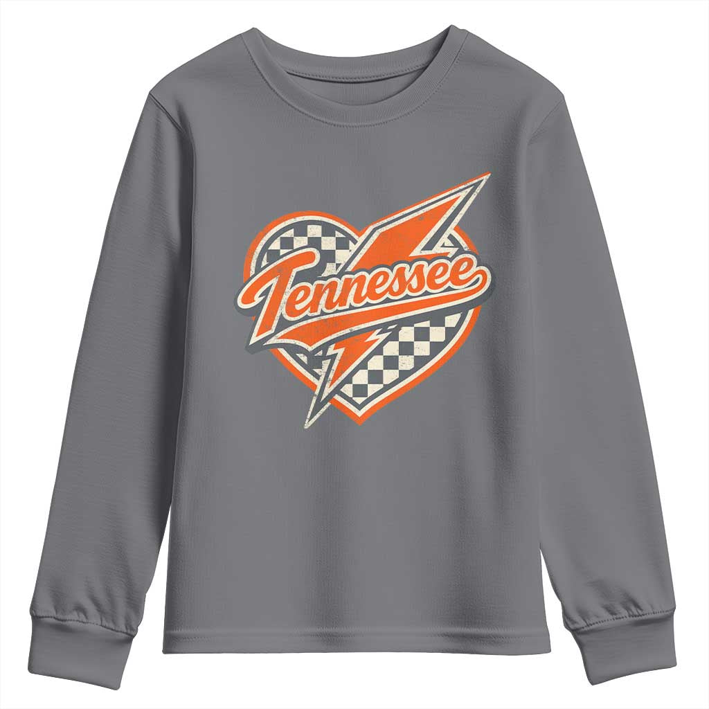Vintage Tennessee Youth Sweatshirt Checkered Heart Love TN Orange US State TS10 Charcoal Print Your Wear