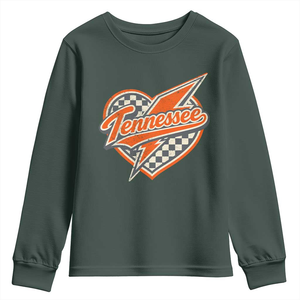 Vintage Tennessee Youth Sweatshirt Checkered Heart Love TN Orange US State TS10 Dark Forest Green Print Your Wear