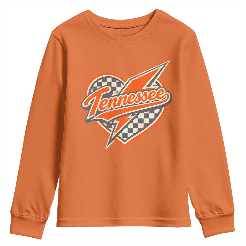 Vintage Tennessee Youth Sweatshirt Checkered Heart Love TN Orange US State TS10 Orange Print Your Wear
