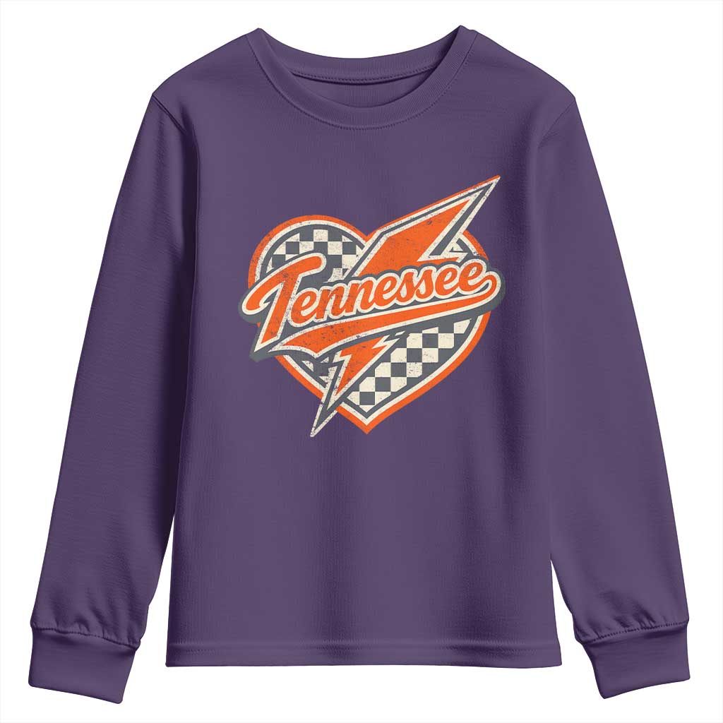 Vintage Tennessee Youth Sweatshirt Checkered Heart Love TN Orange US State TS10 Purple Print Your Wear