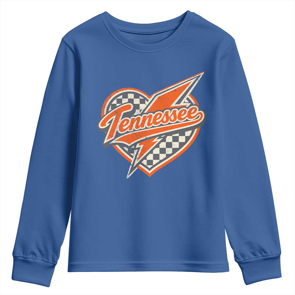 Vintage Tennessee Youth Sweatshirt Checkered Heart Love TN Orange US State TS10 Royal Blue Print Your Wear