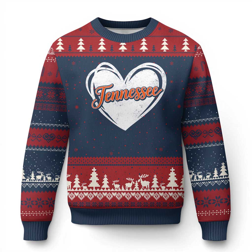 Vintage Tennessee Ugly Christmas Sweater Heart Graphic TN Orange US State TS10 Navy Red Print Your Wear
