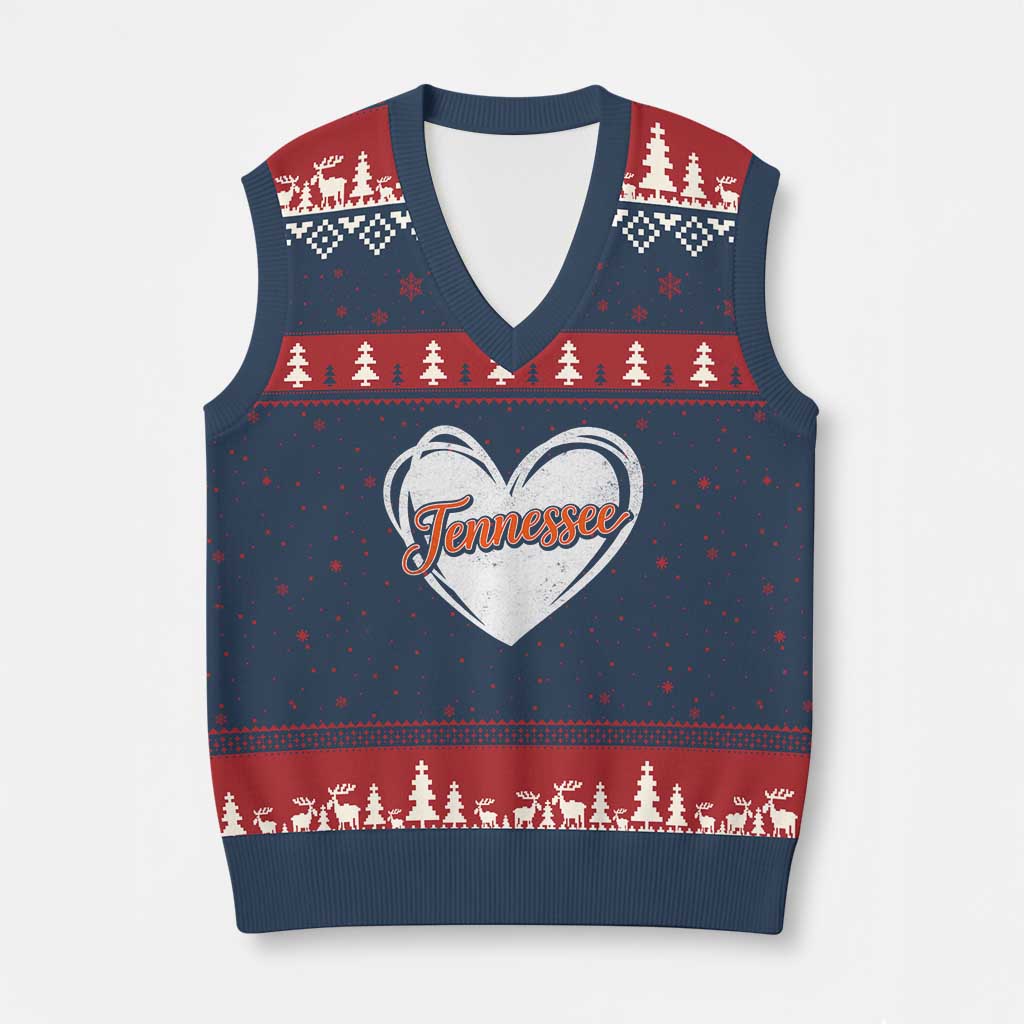 Vintage Tennessee V-Neck Knit Sweater Vest Heart Graphic TN Orange US State TS10 Navy Red Print Your Wear