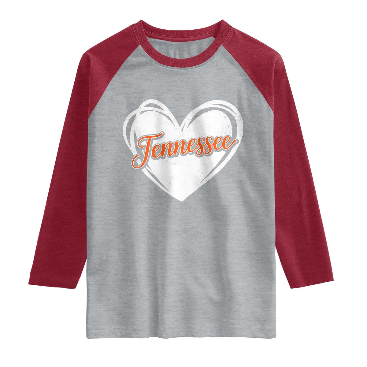 Vintage Tennessee Raglan Shirt Heart Graphic TN Orange US State TS10 Heather Gray Heather Red Print Your Wear