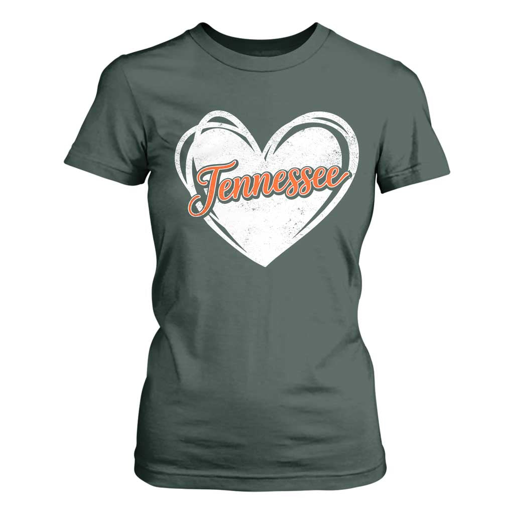 Vintage Tennessee T Shirt For Women Heart Graphic TN Orange US State TS10 Dark Forest Green Print Your Wear