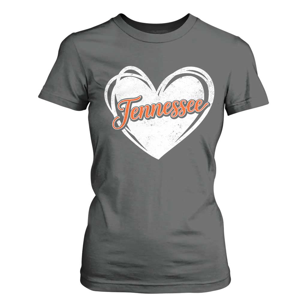 Vintage Tennessee T Shirt For Women Heart Graphic TN Orange US State TS10 Dark Heather Print Your Wear