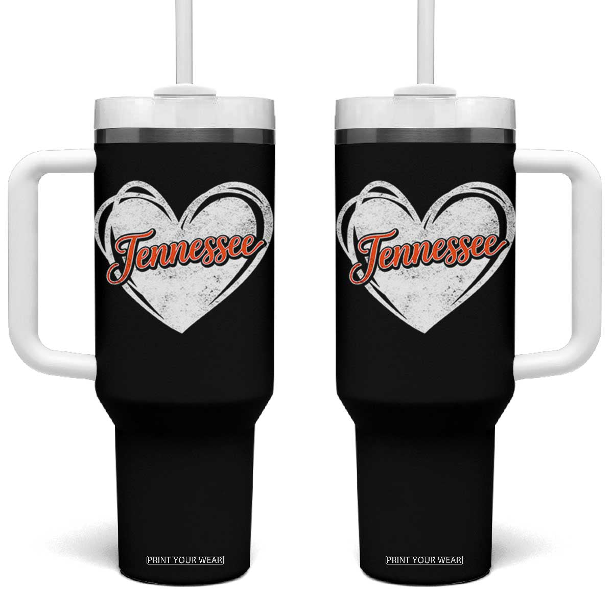 Vintage Tennessee Tumbler With Handle Heart Graphic TN Orange US State TS10 One Size: 40 oz Black Print Your Wear