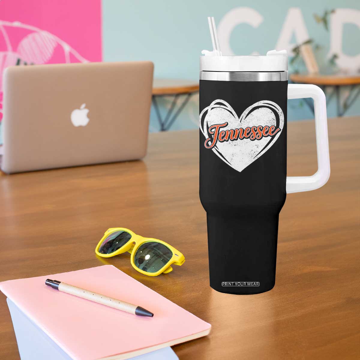 Vintage Tennessee Tumbler With Handle Heart Graphic TN Orange US State TS10 Print Your Wear