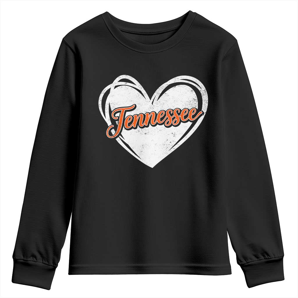 Vintage Tennessee Youth Sweatshirt Heart Graphic TN Orange US State TS10 Black Print Your Wear