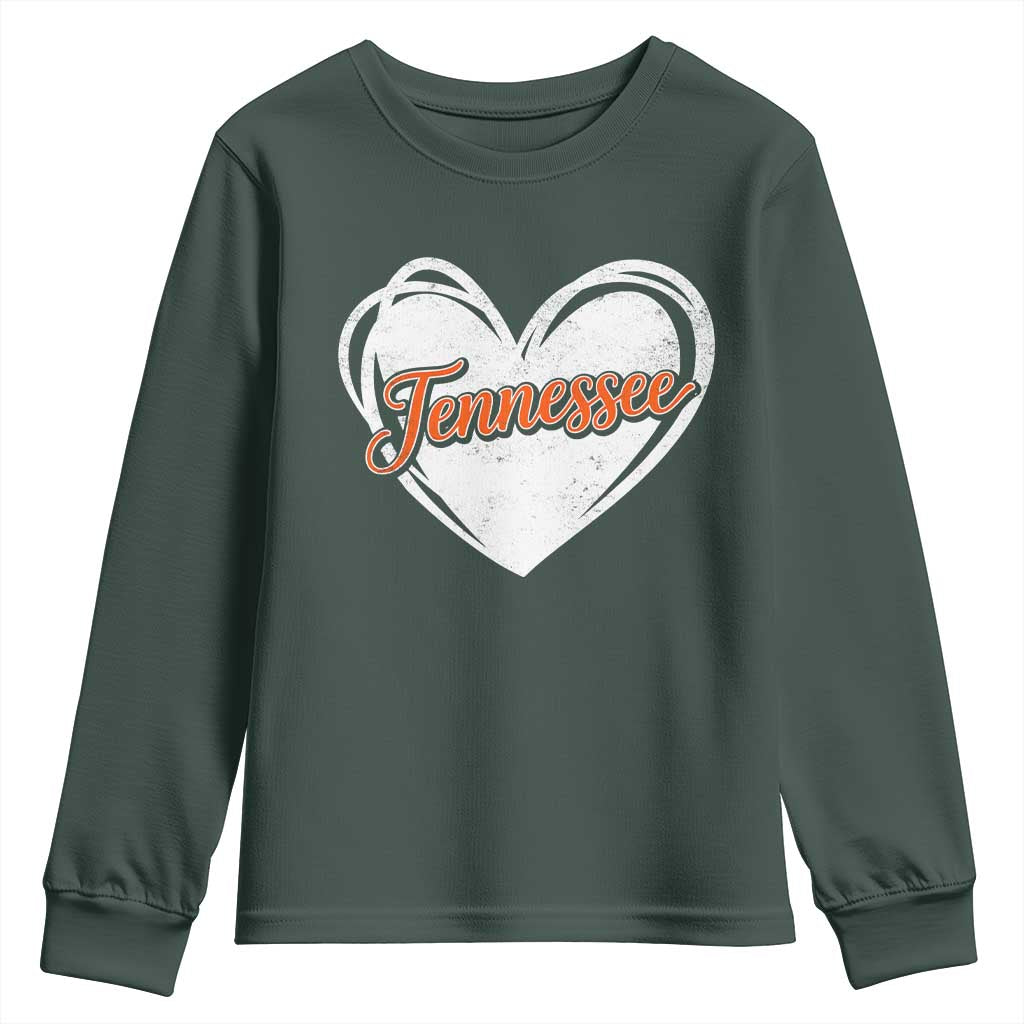 Vintage Tennessee Youth Sweatshirt Heart Graphic TN Orange US State TS10 Dark Forest Green Print Your Wear