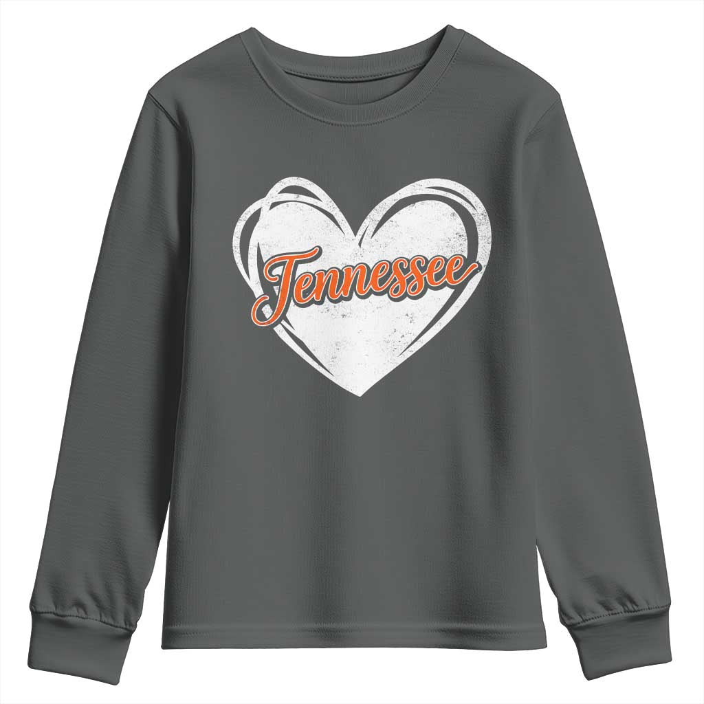 Vintage Tennessee Youth Sweatshirt Heart Graphic TN Orange US State TS10 Dark Heather Print Your Wear