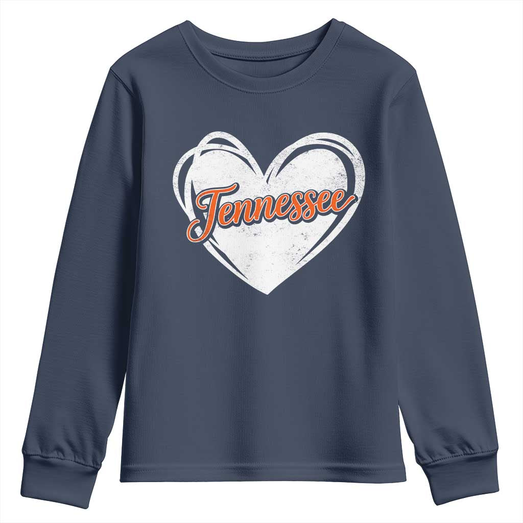 Vintage Tennessee Youth Sweatshirt Heart Graphic TN Orange US State TS10 Navy Print Your Wear