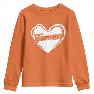 Vintage Tennessee Youth Sweatshirt Heart Graphic TN Orange US State TS10 Orange Print Your Wear