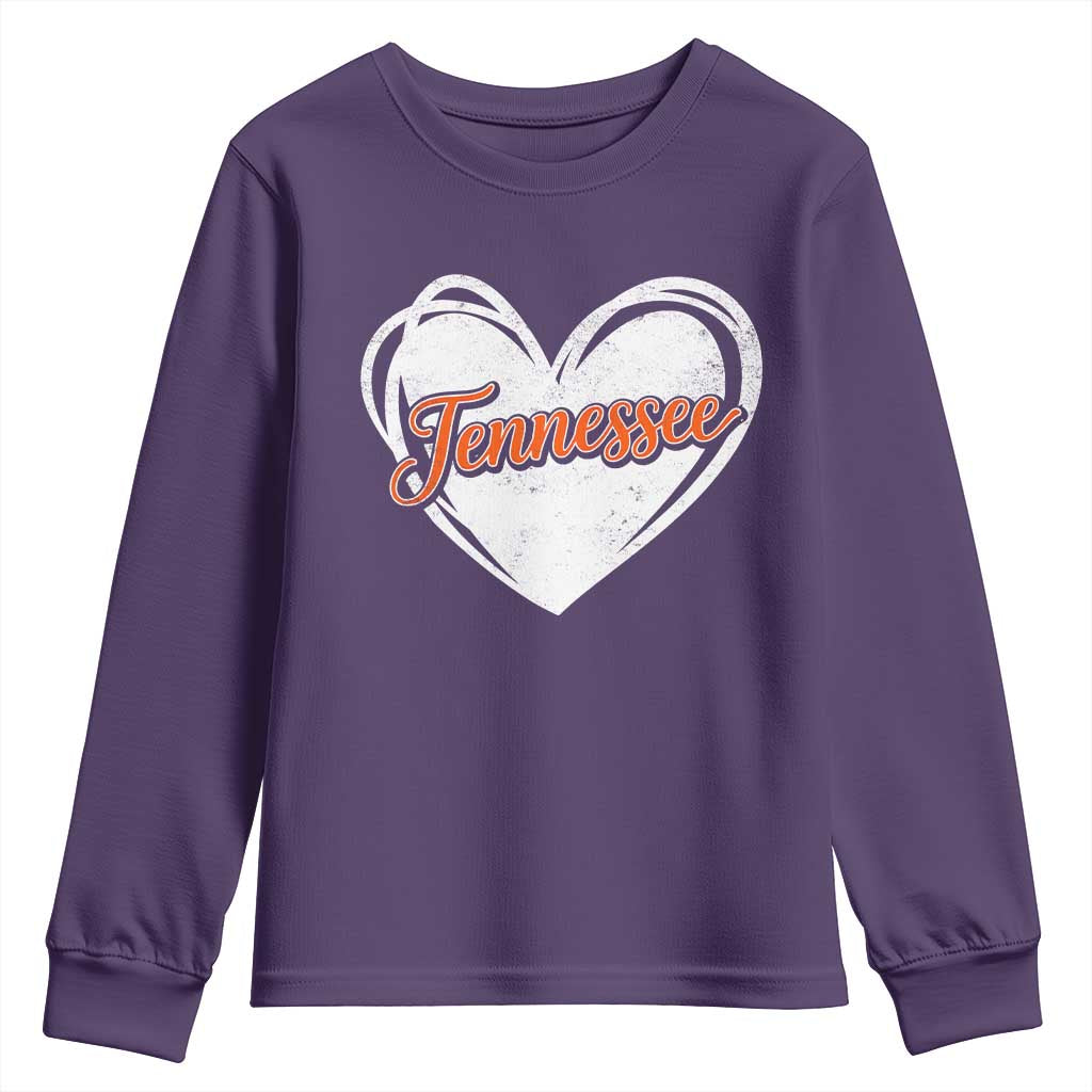 Vintage Tennessee Youth Sweatshirt Heart Graphic TN Orange US State TS10 Purple Print Your Wear
