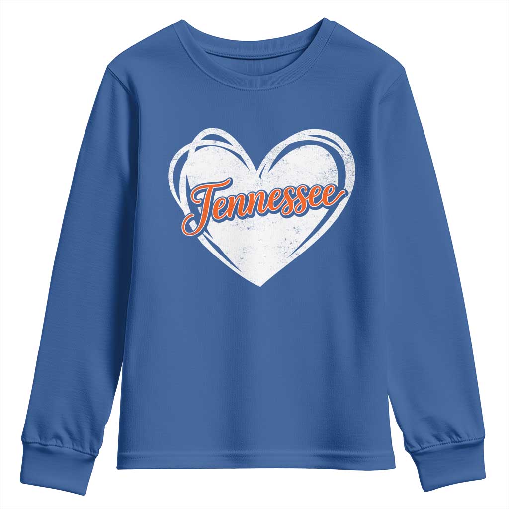 Vintage Tennessee Youth Sweatshirt Heart Graphic TN Orange US State TS10 Royal Blue Print Your Wear