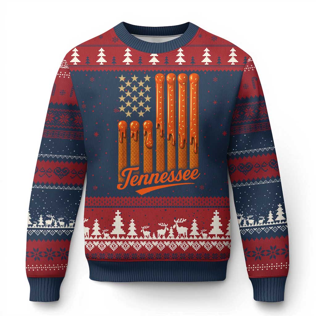 Vintage Tennessee Ugly Christmas Sweater Orange Dripping Flag Vintage State Pride Sports Fan Patriotic TS10 Navy Red Print Your Wear