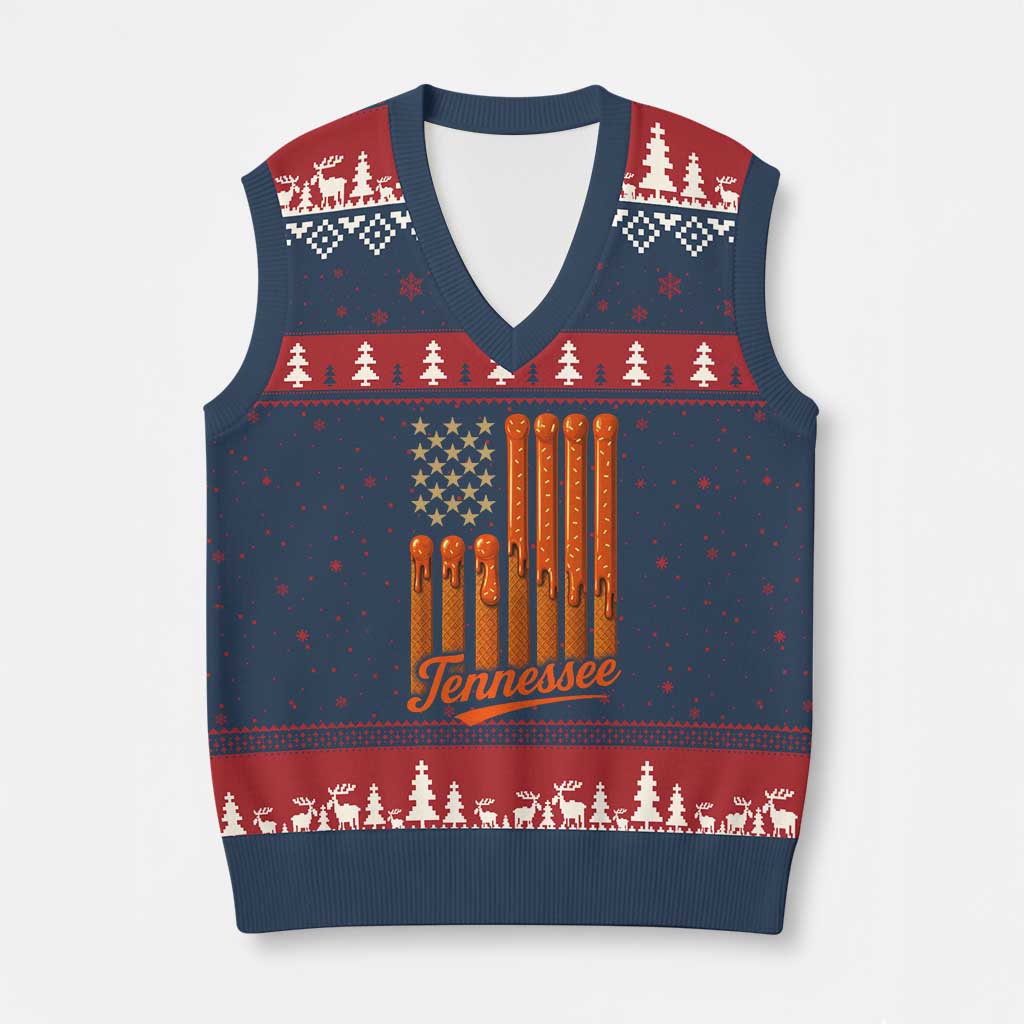 Vintage Tennessee V-Neck Knit Sweater Vest Orange Dripping Flag Vintage State Pride Sports Fan Patriotic TS10 Navy Red Print Your Wear