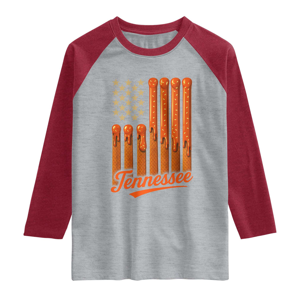 Vintage Tennessee Raglan Shirt Orange Dripping Flag Vintage State Pride Sports Fan Patriotic TS10 Heather Gray Heather Red Print Your Wear