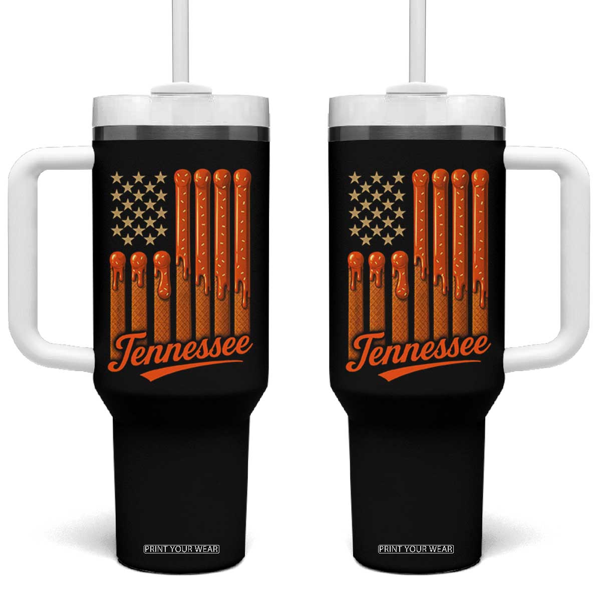 Vintage Tennessee Tumbler With Handle Orange Dripping Flag Vintage State Pride Sports Fan Patriotic TS10 One Size: 40 oz Black Print Your Wear