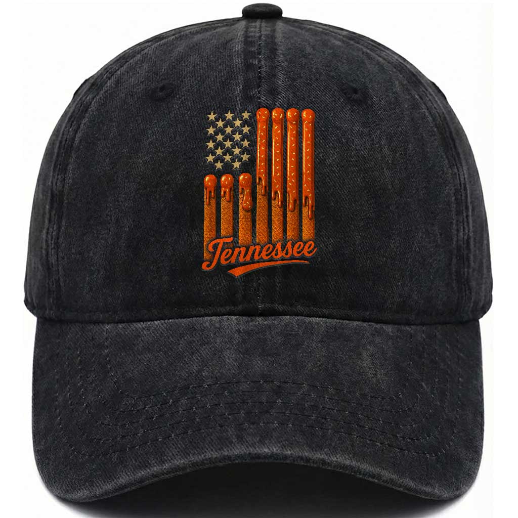 Vintage Tennessee Washed Cotton Baseball Cap Orange Dripping Flag Vintage State Pride Sports Fan Patriotic TS10 Print Your Wear