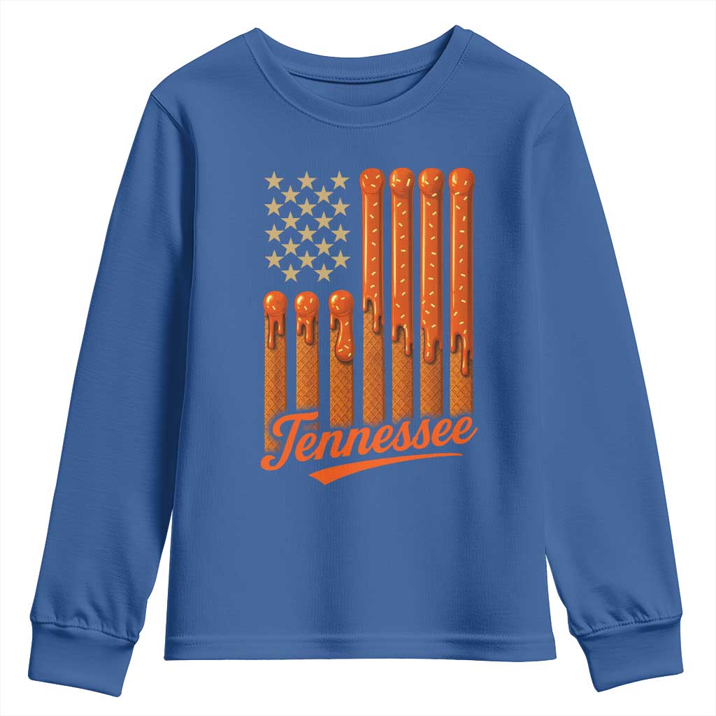 Vintage Tennessee Youth Sweatshirt Orange Dripping Flag Vintage State Pride Sports Fan Patriotic TS10 Royal Blue Print Your Wear
