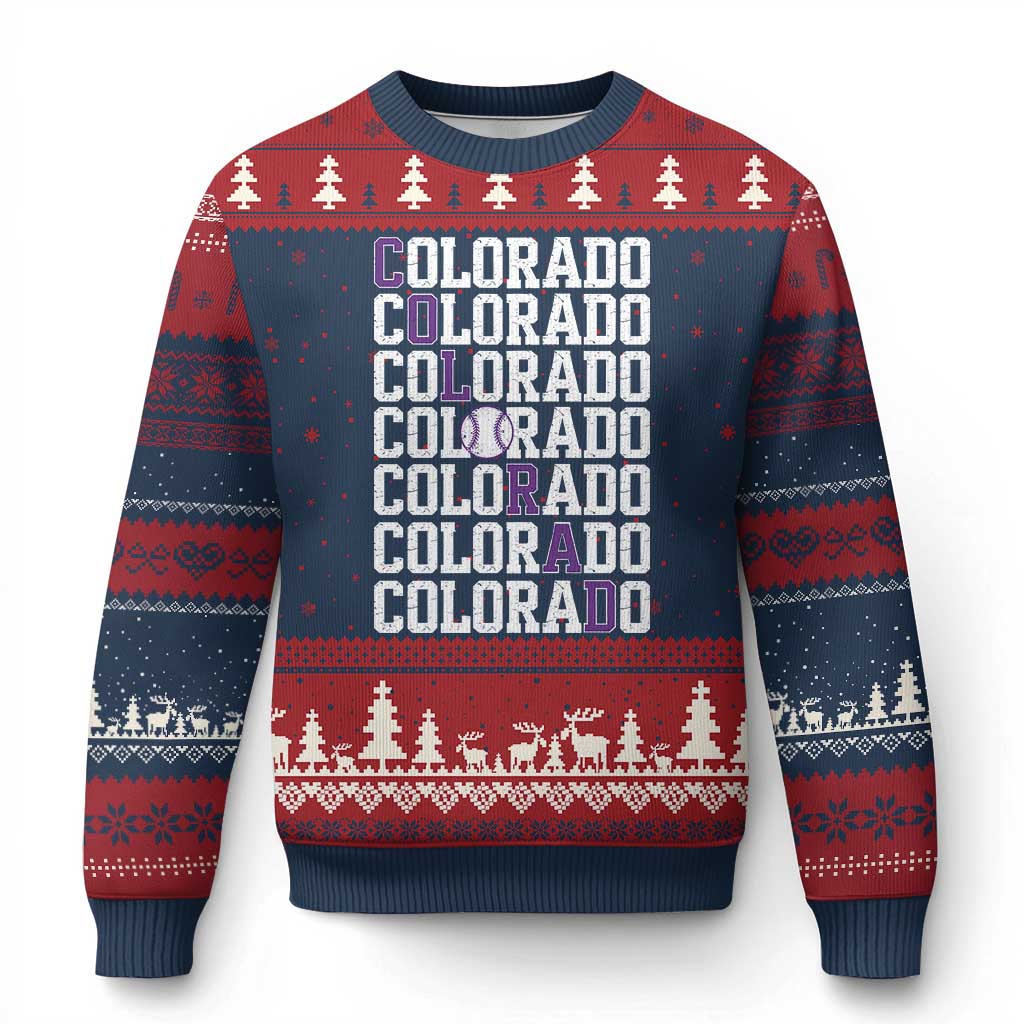 Vintage Colorado Ugly Christmas Sweater Retro State Pride Sports Baseball Fan Graphic TS10 Navy Red Print Your Wear
