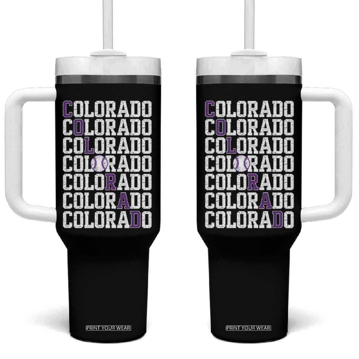 Vintage Colorado Tumbler With Handle Retro State Pride Sports Baseball Fan Graphic TS10 One Size: 40 oz Black Print Your Wear