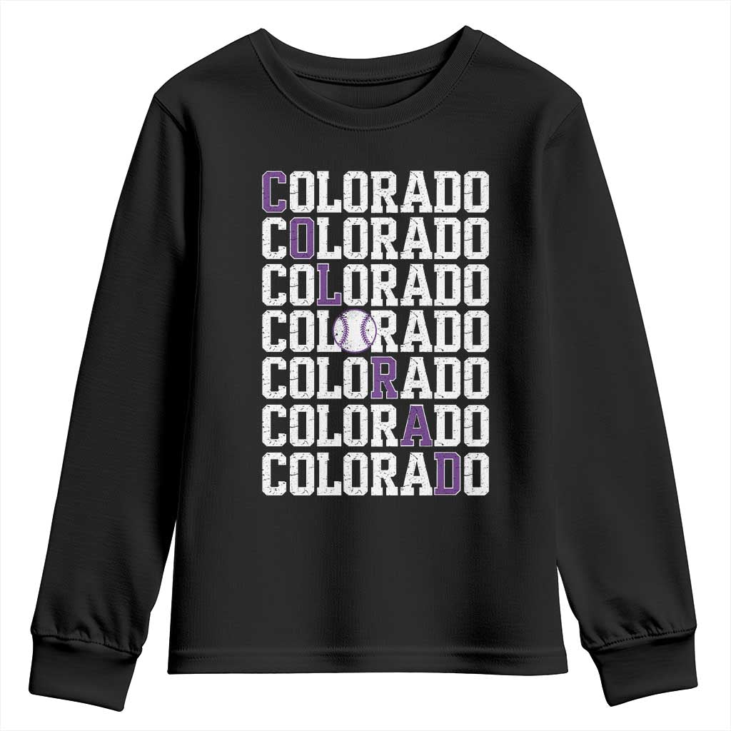 Vintage Colorado Youth Sweatshirt Retro State Pride Sports Baseball Fan Graphic TS10 Black Print Your Wear
