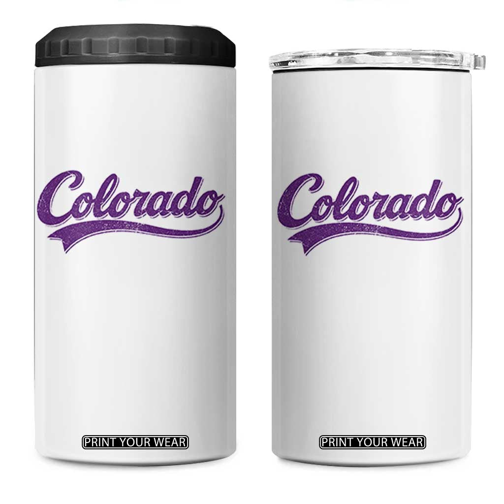 Colorado Purple Script Vintage State Pride Retro Sports Fan Graphic 4 in 1 Can Cooler Tumbler TS10 One Size: 16 oz White Print Your Wear