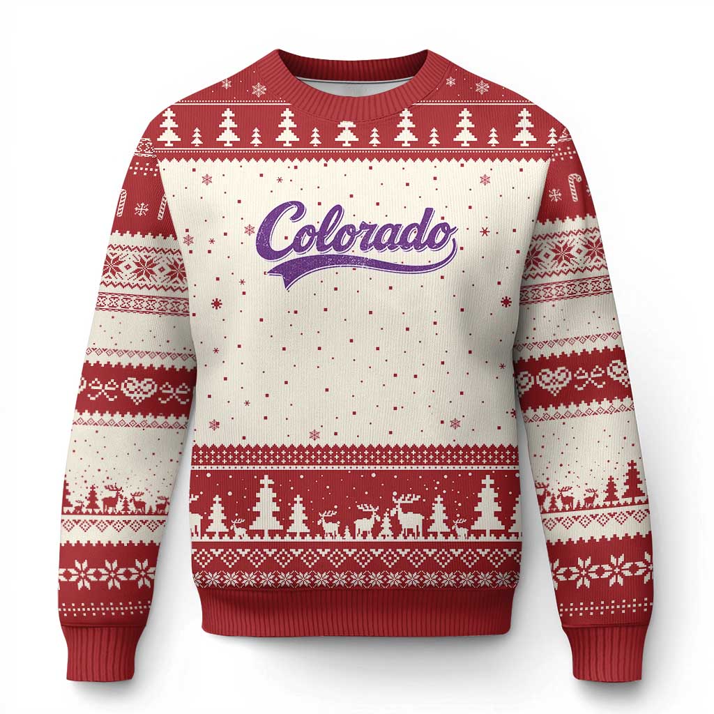 Colorado Purple Script Vintage State Pride Retro Sports Fan Graphic Ugly Christmas Sweater TS10 Beige Red Print Your Wear