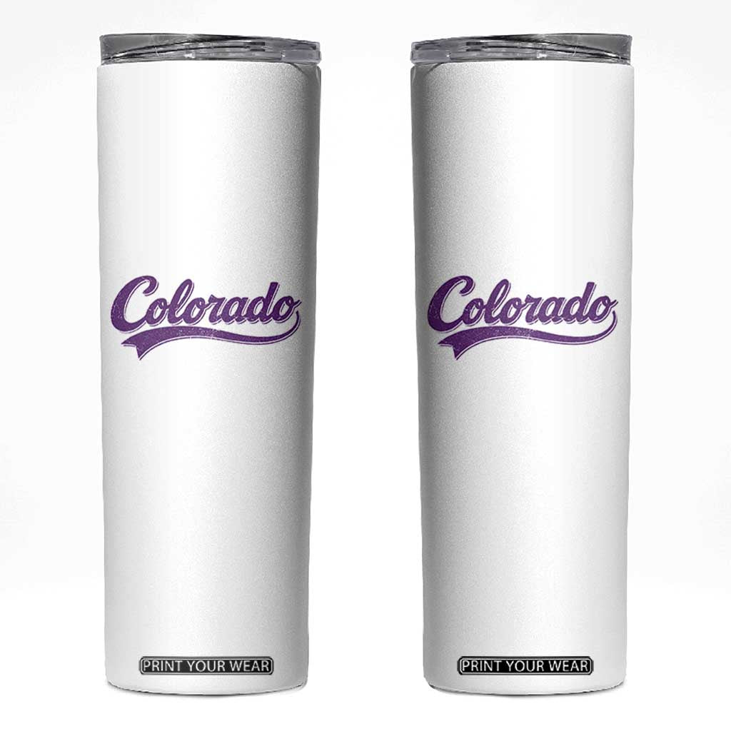 Colorado Purple Script Vintage State Pride Retro Sports Fan Graphic Skinny Tumbler TS10 White Print Your Wear