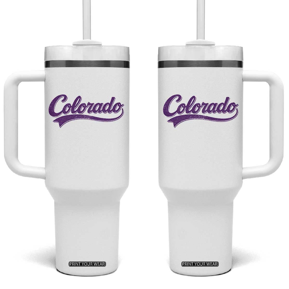 Colorado Purple Script Vintage State Pride Retro Sports Fan Graphic Tumbler With Handle TS10 One Size: 40 oz White Print Your Wear