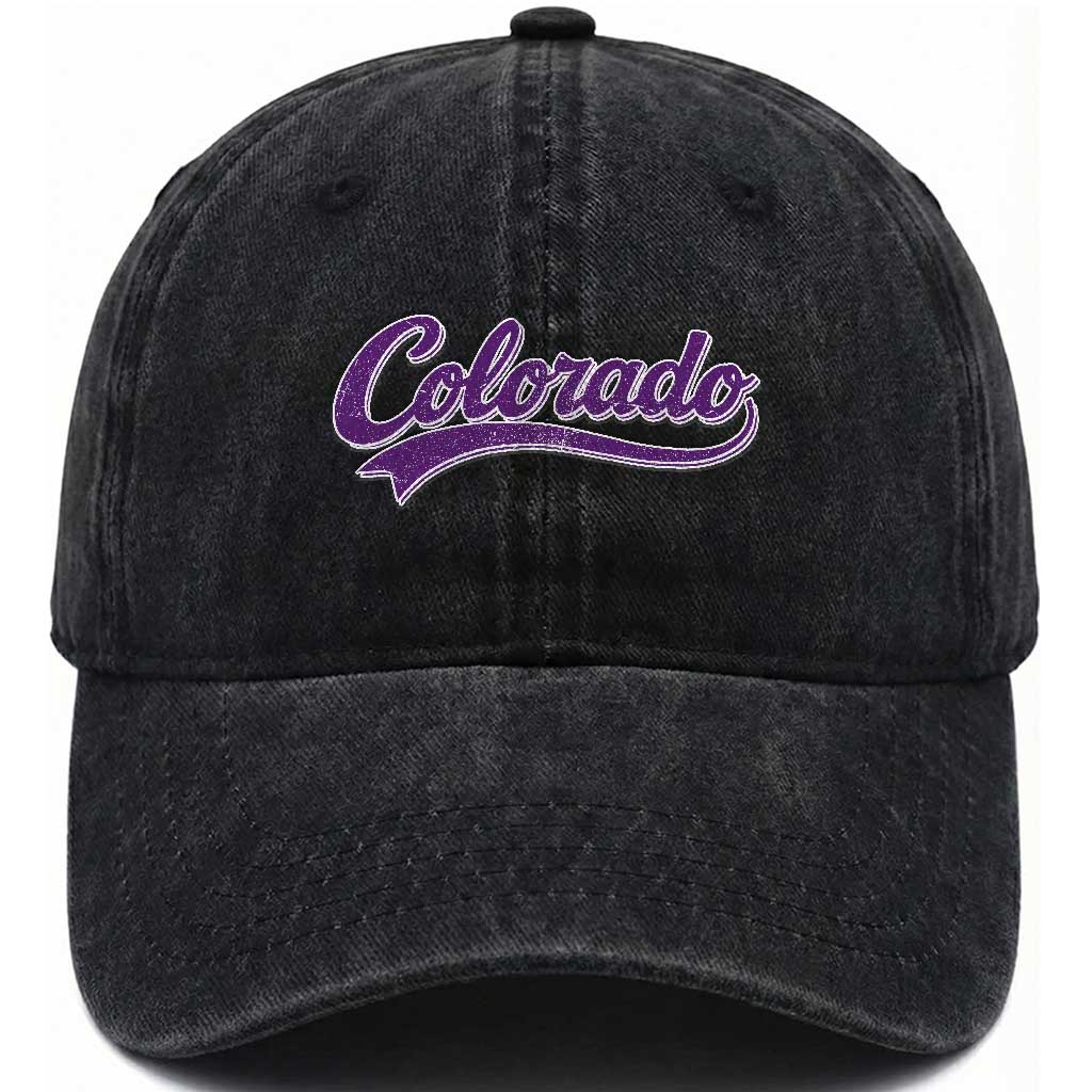 Colorado Purple Script Vintage State Pride Retro Sports Fan Graphic Washed Cotton Baseball Cap TS10 Print Your Wear