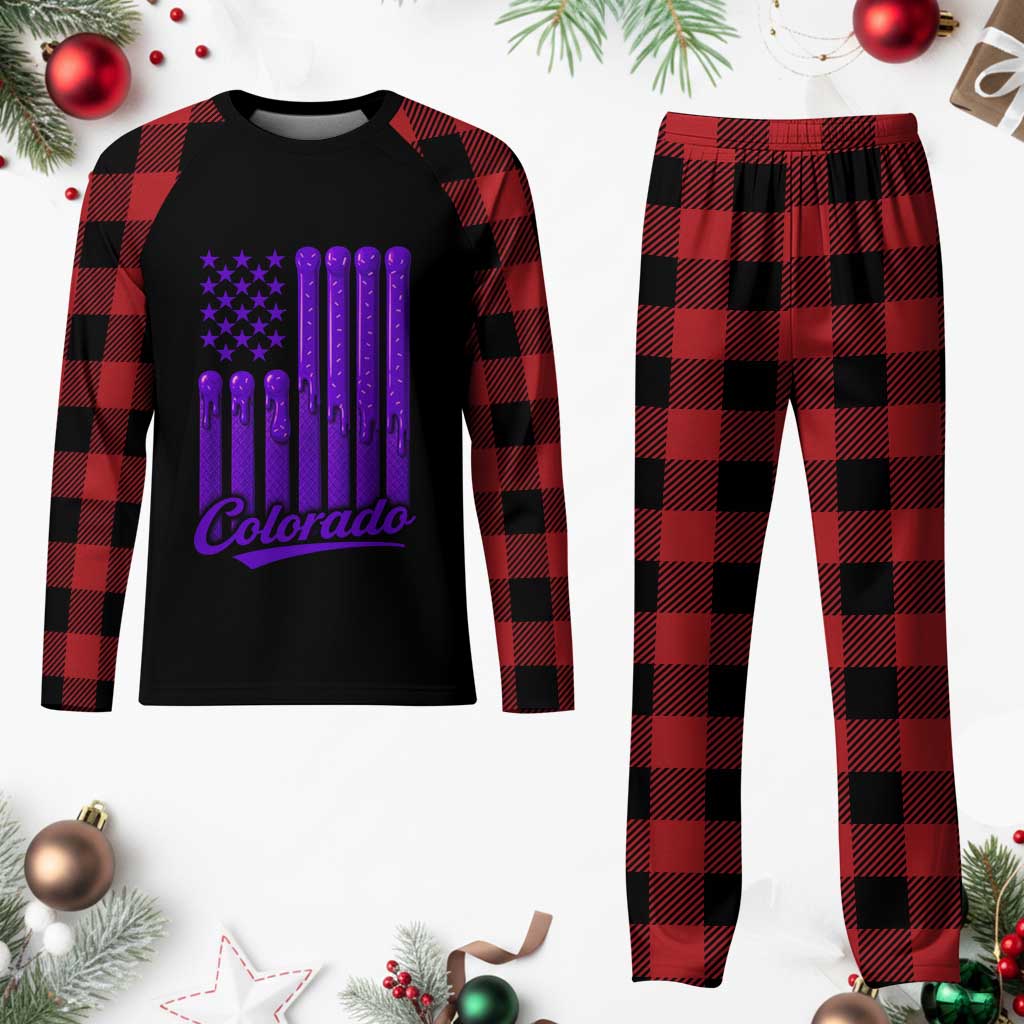 Vintage Colorado Plaid Pajama Set Purple Dripping Flag Vintage State Pride Sports Fan Patriotic TS10 Buffalo Plaid Print Your Wear