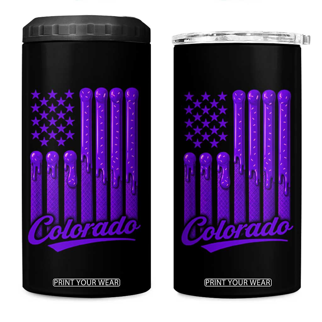 Vintage Colorado 4 in 1 Can Cooler Tumbler Purple Dripping Flag Vintage State Pride Sports Fan Patriotic TS10 One Size: 16 oz Black Print Your Wear