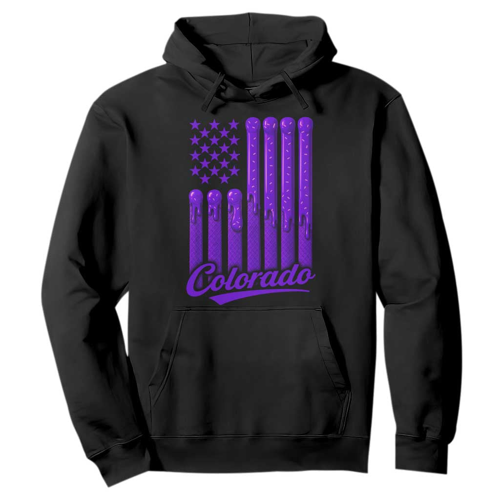 Vintage Colorado Hoodie Purple Dripping Flag Vintage State Pride Sports Fan Patriotic TS10 Black Print Your Wear
