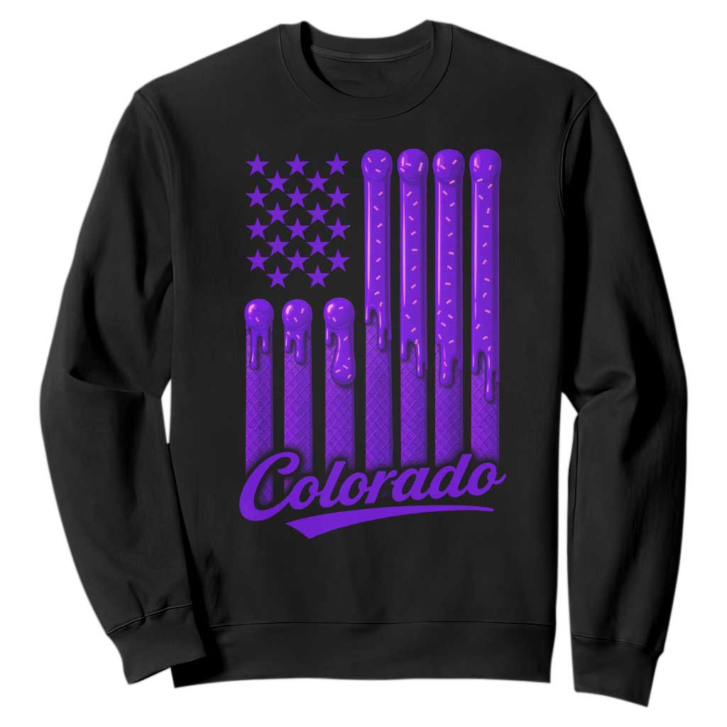 Vintage Colorado Sweatshirt Purple Dripping Flag Vintage State Pride Sports Fan Patriotic TS10 Black Print Your Wear