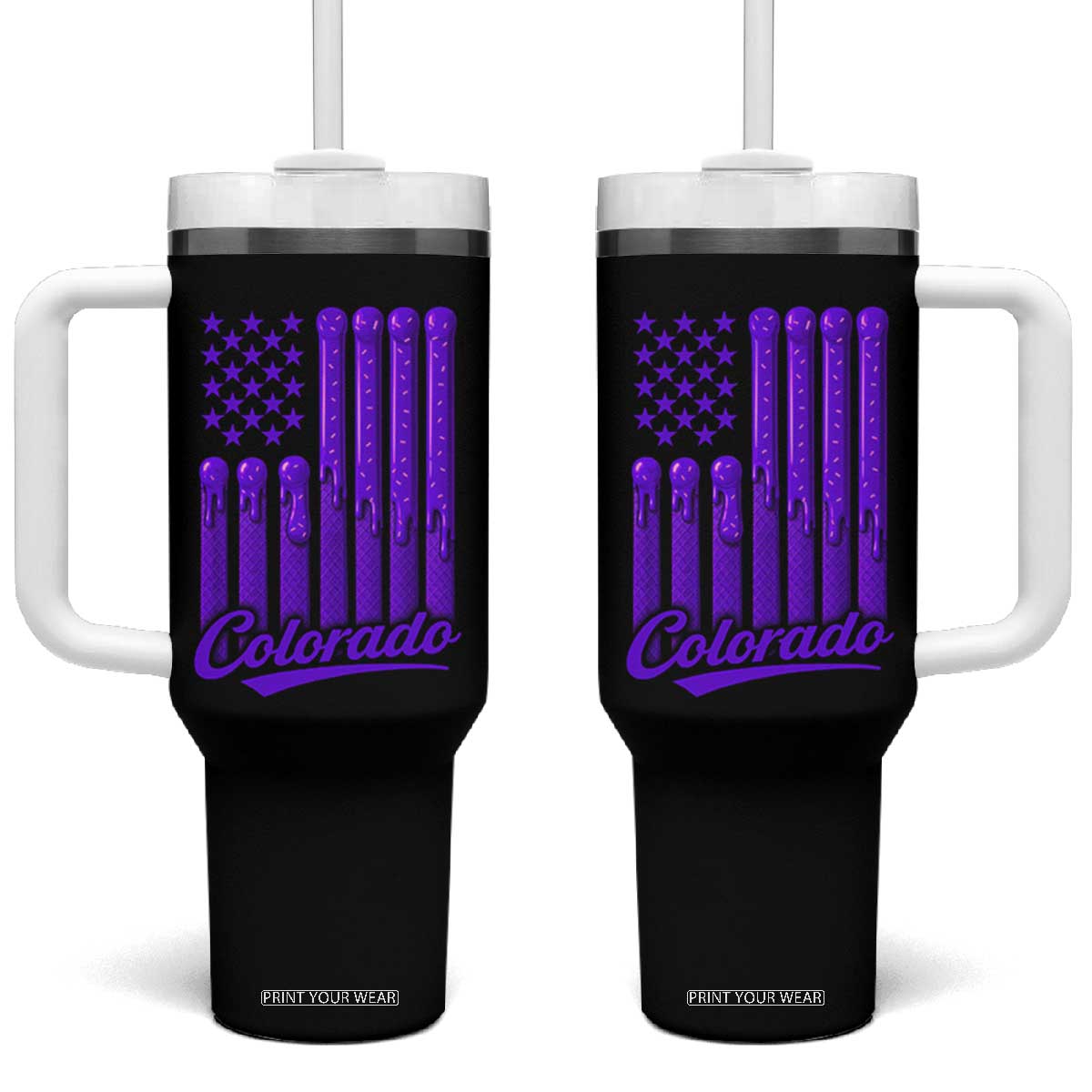 Vintage Colorado Tumbler With Handle Purple Dripping Flag Vintage State Pride Sports Fan Patriotic TS10 One Size: 40 oz Black Print Your Wear