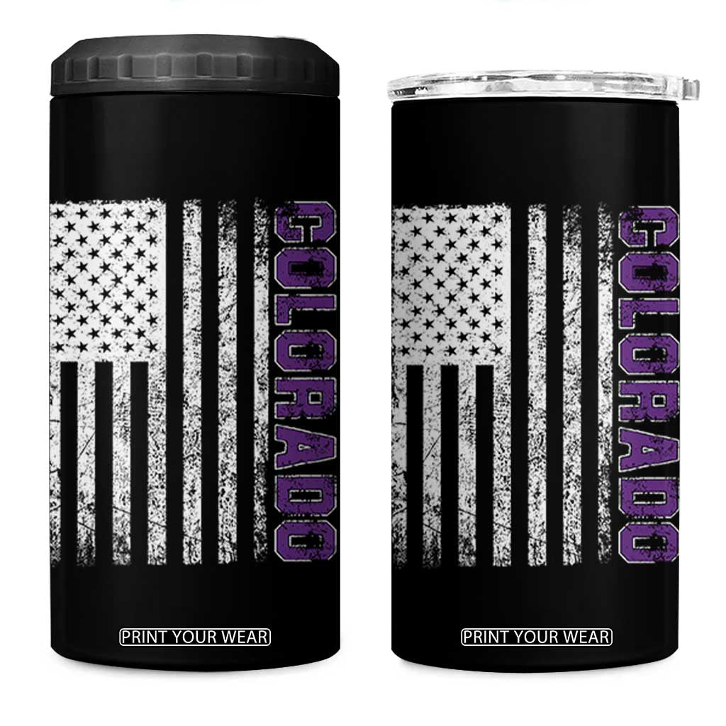 Vintage Colorado 4 in 1 Can Cooler Tumbler Retro Vintage Rocky Mountains USA Flag Patriotic US State TS10 One Size: 16 oz Black Print Your Wear