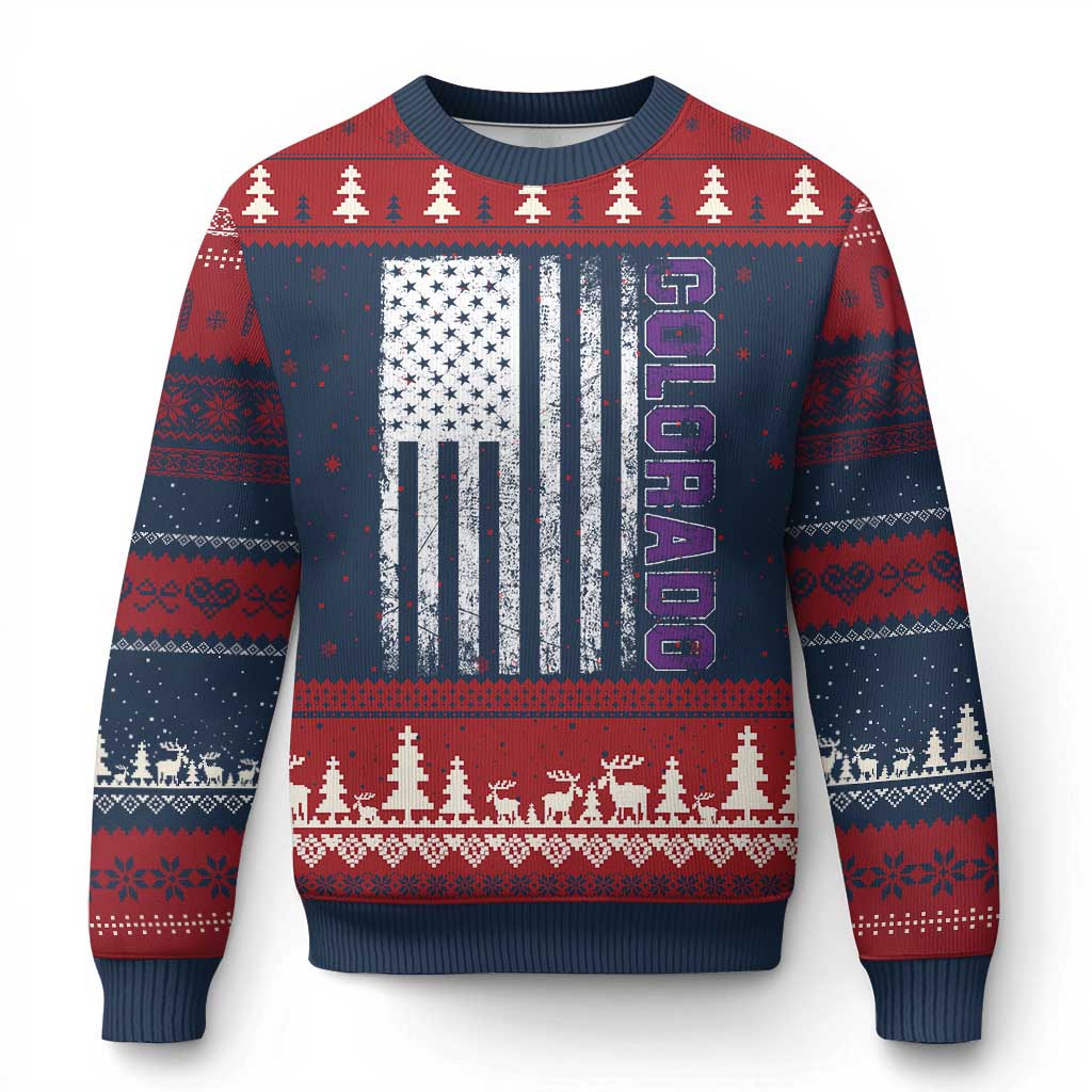 Vintage Colorado Ugly Christmas Sweater Retro Vintage Rocky Mountains USA Flag Patriotic US State TS10 Navy Red Print Your Wear