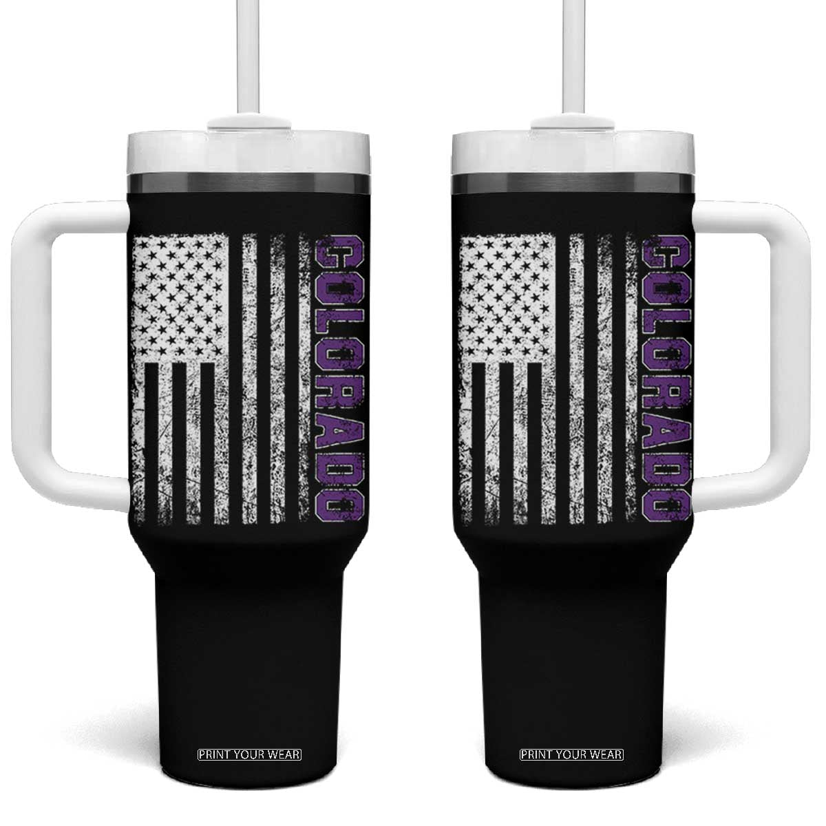Vintage Colorado Tumbler With Handle Retro Vintage Rocky Mountains USA Flag Patriotic US State TS10 One Size: 40 oz Black Print Your Wear