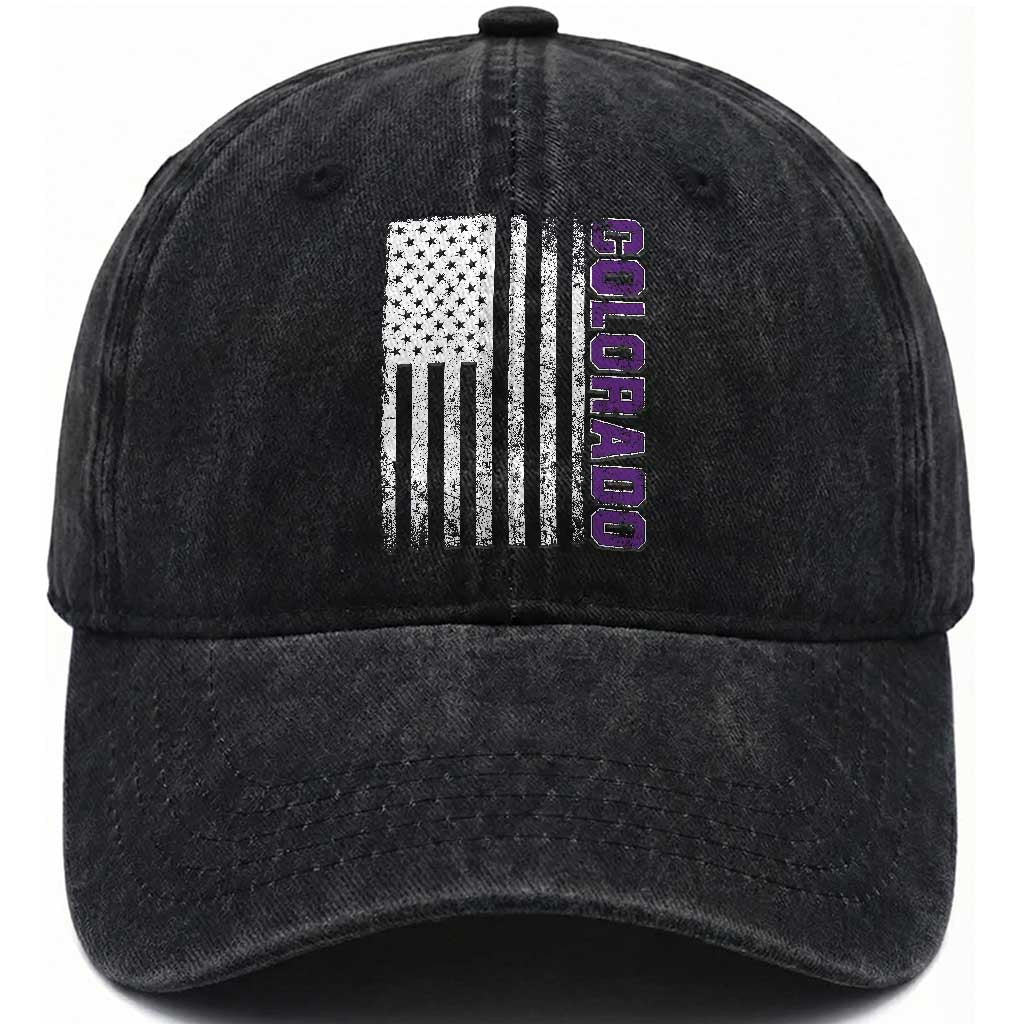 Vintage Colorado Washed Cotton Baseball Cap Retro Vintage Rocky Mountains USA Flag Patriotic US State TS10 Print Your Wear