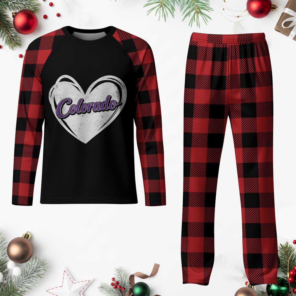 Vintage Colorado Plaid Pajama Set Purple Heart Vintage Script State Pride Retro Sports Fan TS10 Buffalo Plaid Print Your Wear