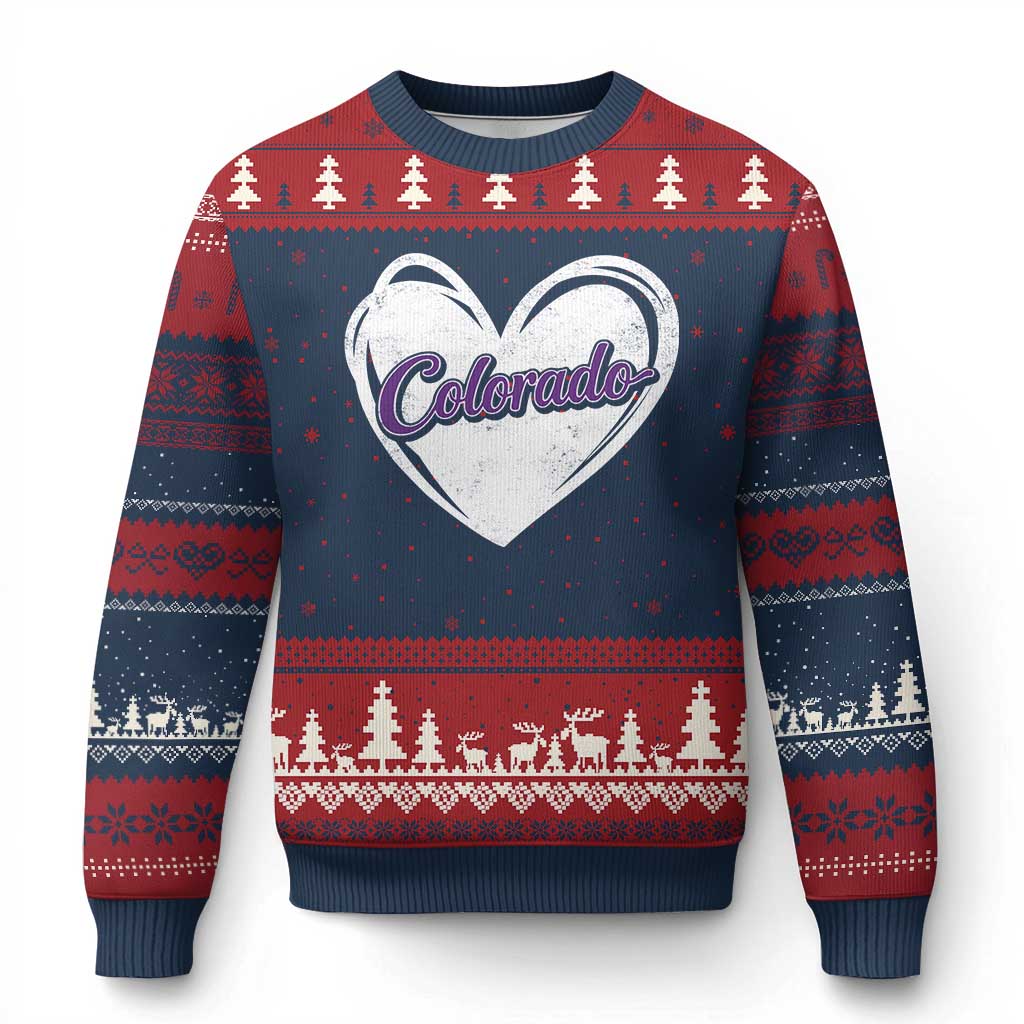 Vintage Colorado Ugly Christmas Sweater Purple Heart Vintage Script State Pride Retro Sports Fan TS10 Navy Red Print Your Wear